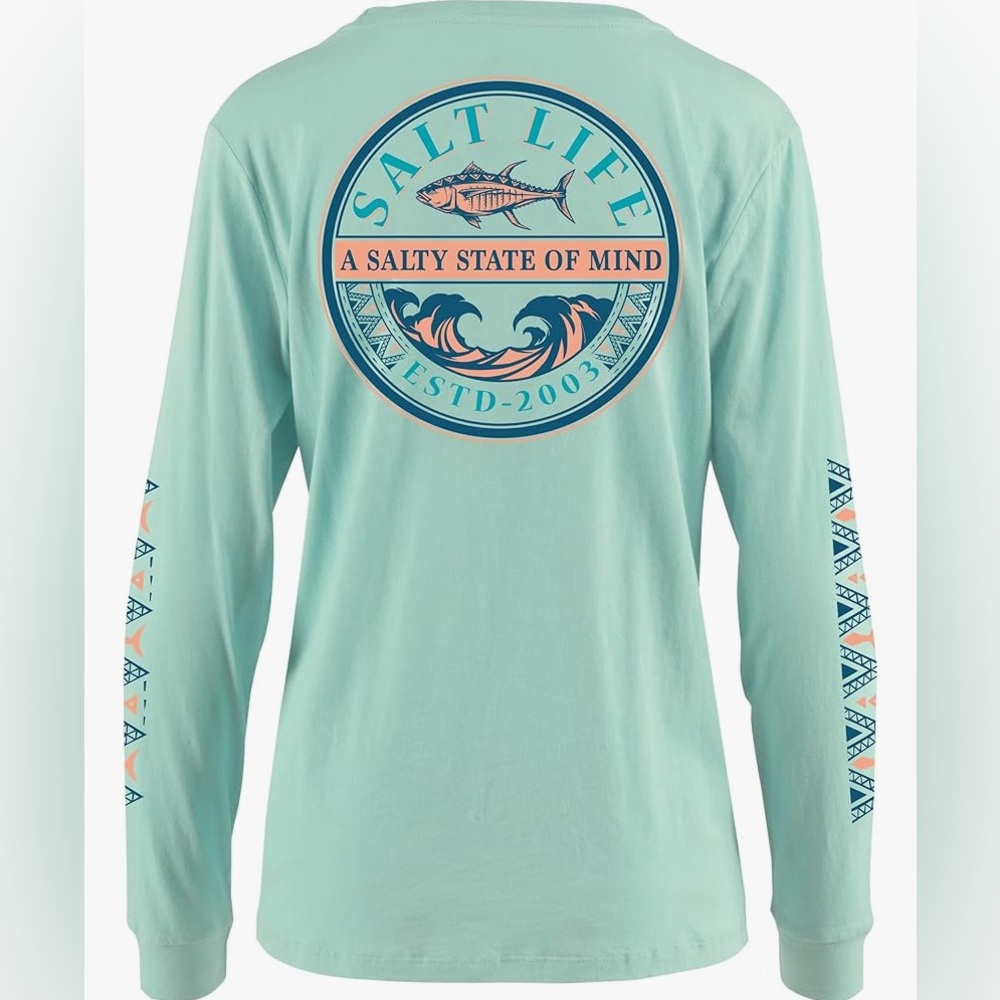 Salt Life Women's Tribal Tuna Long Sleeve Boyfriend T-Shirt NWT